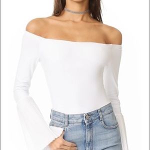 Alix NYC Bennett White Off Shoulder Bodysuit XS Pleated Long Bell Sleeves